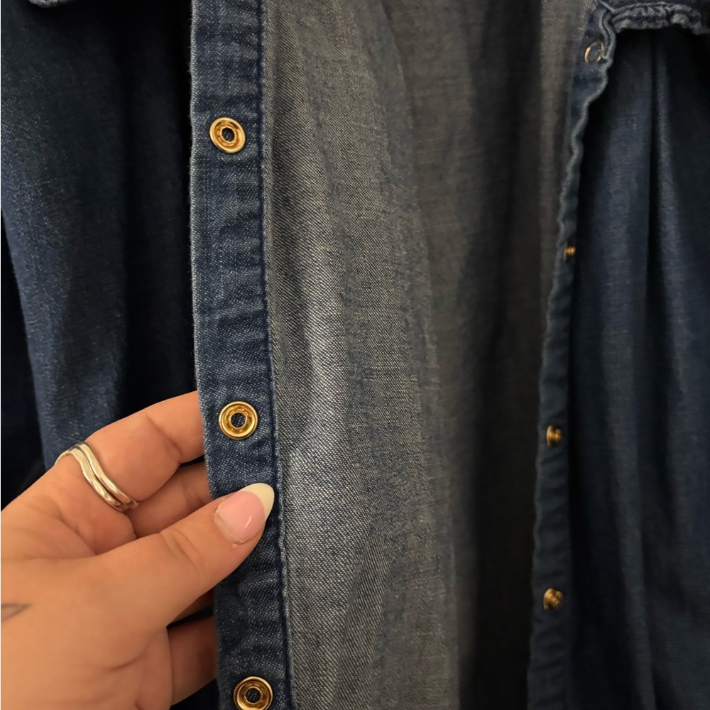 Free People Dark Blue Denim Button-Down Shirt - Picture 2 of 3